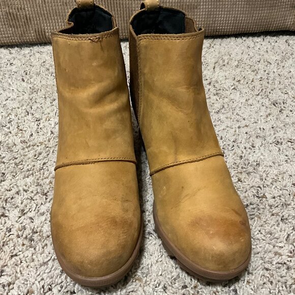 Sorel Tan Leather Ankle Boots With Elastic Side Panels - Size 9- Durable Slip-Re - Picture 10 of 16